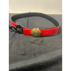 LB Belt Co. Women's Genuine Red Snakskin Belt MED with Gold Embellishments NWT